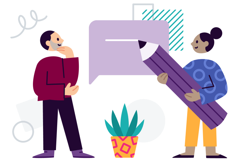 Two people looking at each other with a message bubble in between them, showing a two-way conversation