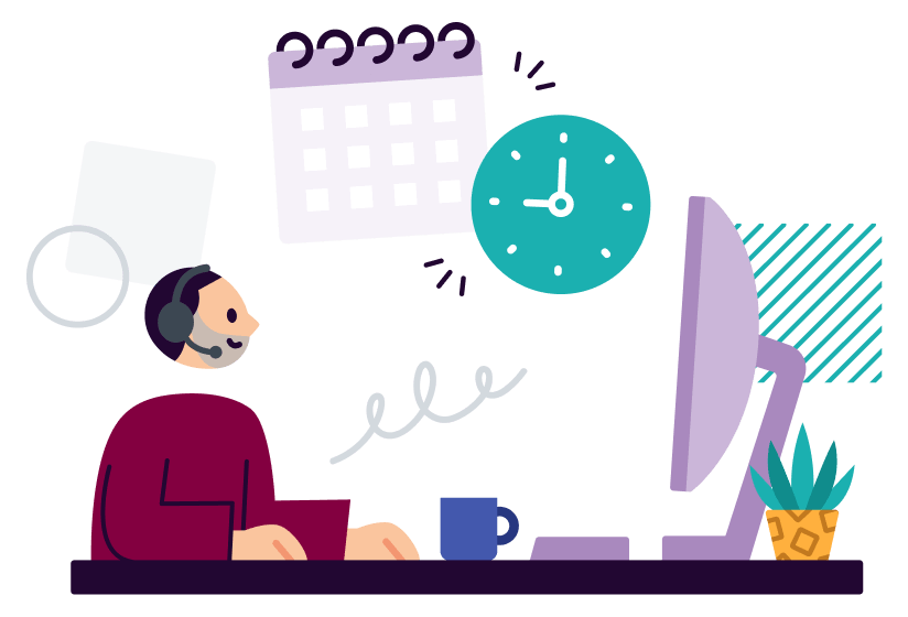 A cartoon man wearing a headset, representing customer support