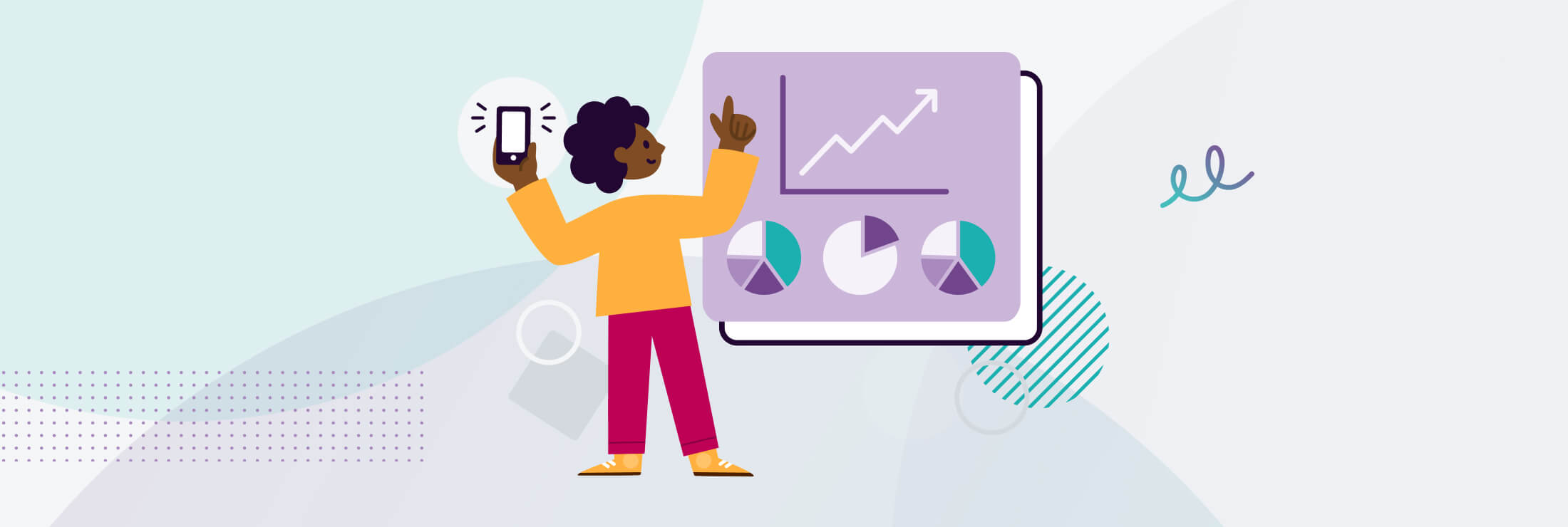 Person analysing positive results on a reporting dashboard illustration.