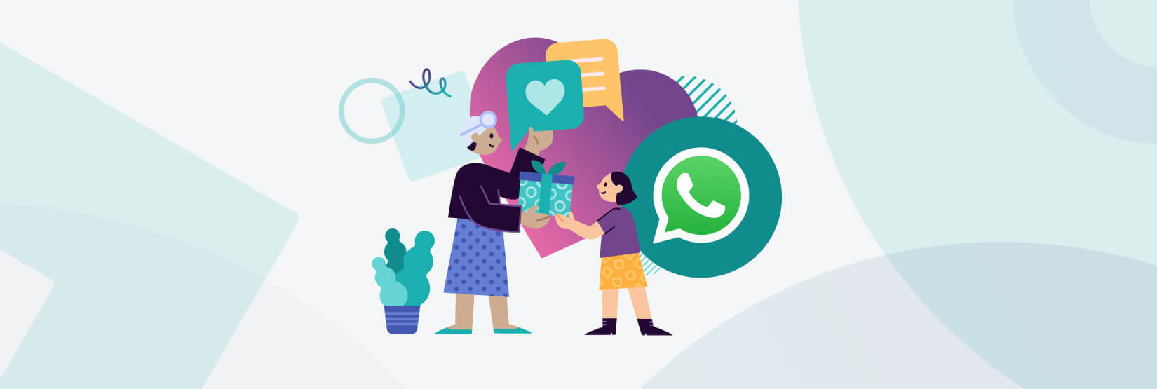 illustration of a girl handing a present to an older woman to represent mother's day