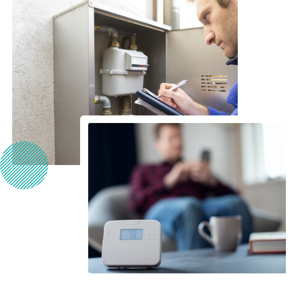 Image of engineer checking meter and smart meter in someone's home